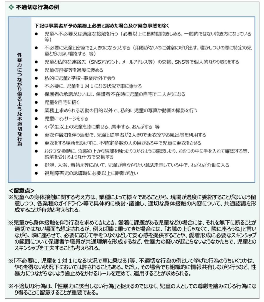 日本版DBS不適切な行為の例